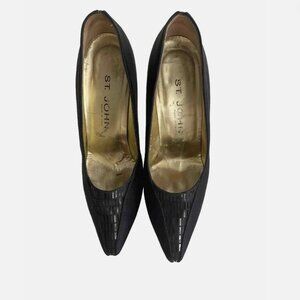 ST. JOHN Black Heels with dressy sequins Gold Interior SZ 7.5 narrow